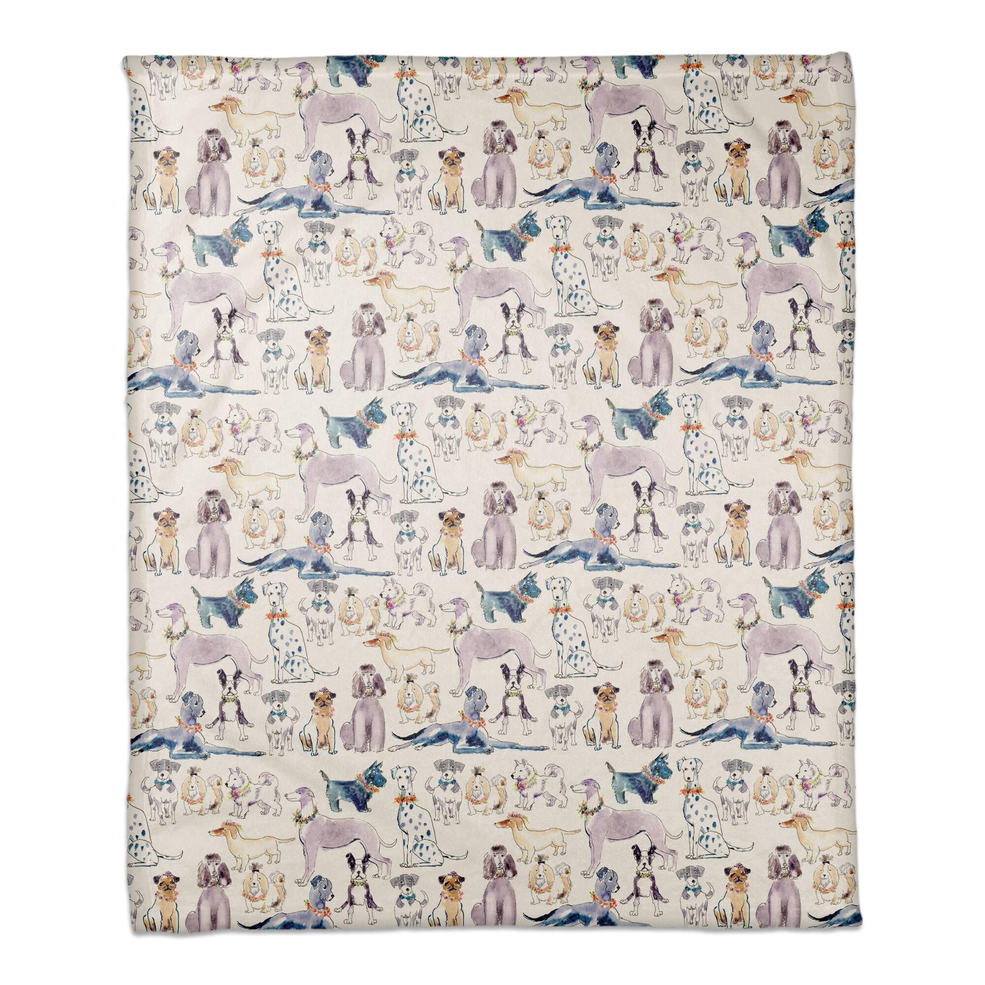 Watrercolor Dog Flowers 50" x 60" Coral Fleece Blanket